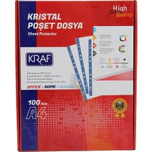 Kraf Kristal Poşet Dosya A4 100'lü Paket 90 Micron Dayanıklı Renkli Delikli Kenar Bandı