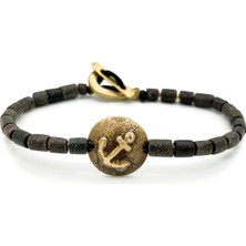 Mey Atelier Anchor - Antika Bronz Düğme Onyx Erkek Bileklik MEY2412050