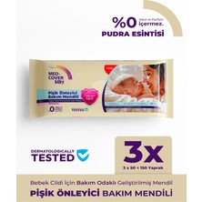 Med-Cover Baby Pişik Önleyici Bakım Mendili – Pudra Esintisi  / 50'li x 3 Avantaj Paketi