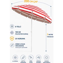 Plaj Şemsiyesi 8 Telli Kırmızı Beyaz Renkli 200 cm Çap Eğim Verilebilir