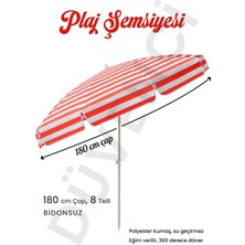 Plaj Şemsiyesi Kırmızı Beyaz Renkli 8 Telli 180 cm Çap Eğim Verilebilir