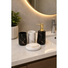 Pinkev 4'lü Mermer Desen Seramik Banyo Seti