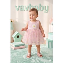 Vavbaby Kız Bebek Papatya Kabartma Desenli Çıtçıtlı Badi Zıbın Tütü Elbise-Pembe