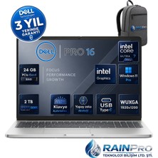 Dell Pro 16 Intel Core Ultra 7 255U 5.2ghz 24 GB Ddr5 2 Tb SSD Intel® Aı Boost 16 Inç IPS Wuxga Windows 11 Pro Taşınabilir Bilgisayar BTO107PC16250RNP06