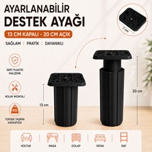 Badem10 Kare Başlı Siyah Ayarlanabilir Destek Ayağı 13X20 cm Sert Plastik Tekli Dolap Mobilya Ayağı
