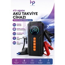 Hot Power 4ü1 Arada Akü Takviye Cihazı 10.000MAH Batarya, 2500AMPER Akım, 12V Akülere Takviye