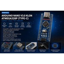 Arduino Nano v3.0 Klon– ATmega328P Type-C (Header + USB Kablo Dahil)