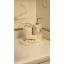 Bee Candle Home Mermer Desenli Katı Sabunluklu 5’li Banyo Seti
