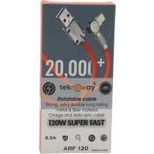 Teknoway Tw 180 Derece Dönebilen Usb-A To Lightning Şarj Kablosu 120W