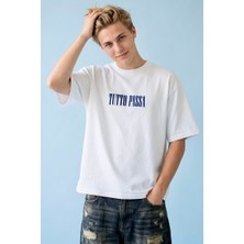Hoxie Unisex Beyaz Tutto Passa Sırt ve Göğüs Baskılı Oversize T-Shirt