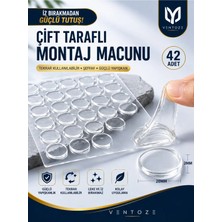 Ventoze 42 Adet Çift Taraflı Şeffaf Montaj Macunu Nano Yapışkanlı Yuvarlak Iz Bırakmaz Çok Amaçlı Yapıştırıcı