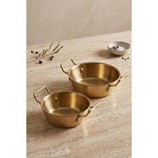 MİEN 2’li Mini Sunum Tavası Seti 10 cm & 12 cm – Gold Renk Metal Sosluk / Kahvaltılık / Sunumluk