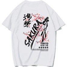 Brz Collection Unisex Oversize Sakura Tokyo T-Shirt (Beyaz)