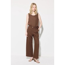 Gusto Bol Paça Keten Pantolon - Kahverengi