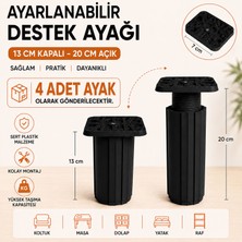 Badem10 Kare Başlı Siyah Ayarlanabilir Destek Ayağı 13X20 cm 4 Adet Sert Plastik Mobilya Dolap Ayağı
