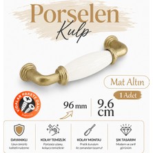 Badem10 Aris Porselen Mat Altın Kulp 96 mm 9.6 cm Mobilya Çekmece Dolabı Dolap Kapak Kulplar Kulb Kulpu