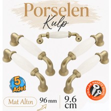 Badem10 (5 Adet) Aris Porselen Mat Altın Kulp 96 mm 9.6 cm Mobilya Çekmece Dolabı Dolap Kapak Kulb Kulpu
