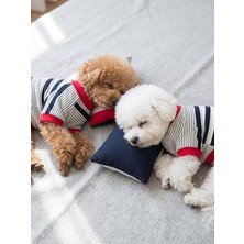 Kemique Yacht Club Marin Çizgili Köpek Uyku Takımı | Lacivert Kırmızı Pamuklu Köpek Tulumu ve Mini Yastık | Küçük Irklar Için