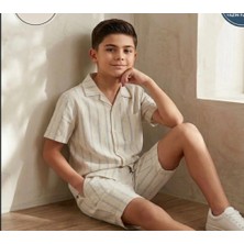Gny Giyim Erkek Çocuk Yazlık Çizgili Gömlekli Şortlu Takım - Bohem Stil