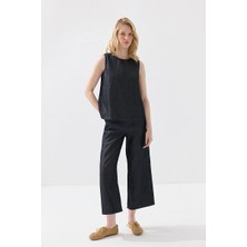 Gusto Tensel Denim Kolsuz Bluz - Lacivert