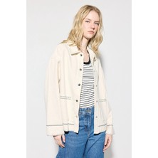 Gusto Nakışlı Kanvas Denim Ceket - Ekru