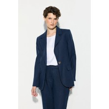 Gusto Tek Düğmeli Keten Blazer Ceket - Lacivert
