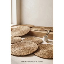 MİEN Amerikan Servis 8’li Set 35 cm Hasır – Doğal Rattan Hasır Sunumluk, Masa & Sofra Dekorasyonu