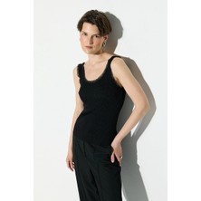 Gusto Dantel Şeritli Rayon Triko Atlet - Siyah