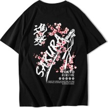 Brz Collection Unisex Oversize Sakura Tokyo T-Shirt Siyah