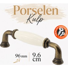 Badem10 Vaxon Porselen Krem Antik Sarı Kulp 96 mm 9.6 cm Mobilya Çekmece Dolabı Dolap Kapak Kulb Kulpu