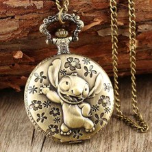 Wolawood Disney Stitch & Lilo Köstekli Cep Saati Kabartmalı Quartz Mekanizmalı Zincirli Metal Tasarım Nostaljik Pilli Saat Koleksiyon Hediyelik