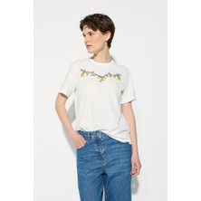 Gusto Limon Nakışlı Pamuk T-Shirt - Beyaz