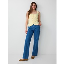 Jimmy Key Mavi %100 Pamuk Yüksek Bel Denim Pantolon