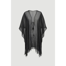Gusto Bağcıklı Uzun Kimono - Siyah