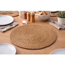 FBA Home Decor 4\'lü Amerikan Servis – Doğal Hasır Yuvarlak Masa Sunumluğu 35 cm