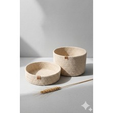 Life For You Dekoratif 2 Adet Yuvarlak Extra Sepet Krem 25*15CM Çok Amaçlı Jüt Organizer Düzenleyici