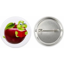 Kitap Kurdu Metal Buton Rozet Broş-Çanta Aksesuar-Yaka Iğnesi ( 44MM) 1 Adet