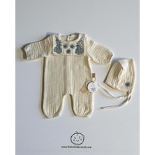 Thela Kids Morris Desen Nakışlı Müslin Yenidoğan Set ( Tulum & Bonet Şapka )
