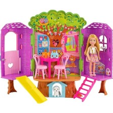 Cekar Store Barbie Köpeğiyle Barbie Chelsea'nin Ağaç Evi, Mobilya, Kaydırak ve 10'dan Fazla Aksesuarıyla Bebek Evi, HPL70