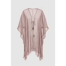 Gusto Bağcıklı Uzun Kimono - Bej