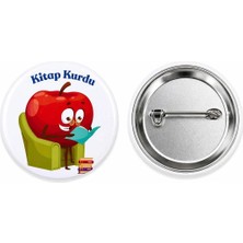 Öğrenci Kitap Kurdu Metal Buton Rozet Broş-Çanta Rozeti-Yaka Iğnesi (44MM) 1 Adet
