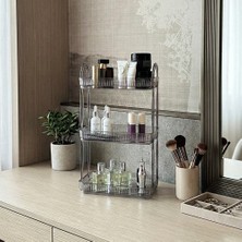 Unique Me 3 Katlı Makyaj Organizeri Kozmetik Aksesuar Düzenleyici Banyo Rafı Duman Gri (Dayanıklı Poli̇karbonat)