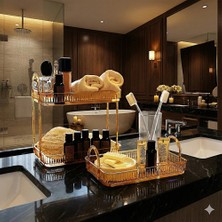 Unique Me Makyaj Organizeri Kozmetik Aksesuar Düzenleyici Banyo Rafı Seti Amber Sarı (2 Katlı + Tek Katlı)