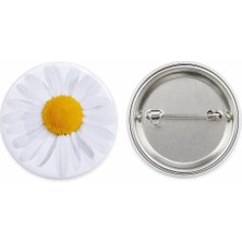 Beyaz Papatya Metal Buton Rozet ( 44MM) 1 Adet