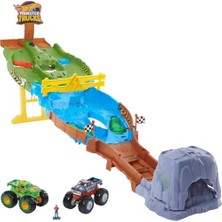 Cekar Store Hot Wheels Monster Trucks Bigfoot ve Gunkster, Kolayca Saklama Özelliğiyle Monster Trucks Yıkım Pisti, HJG32