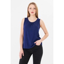 Sortie Collection Kadın Yaka Büzgülü Kolsuz Rahat Kesim Basic Modal  Bluz Indigo