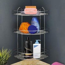 Cekar Store BADEM10 Banyo Duş Rafı Şampuanlık Köşelik Oval Krom 3 Katlı Malzemelik Organizer Düzenleyici Mutfak Eşya Rafı