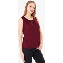 Sortie Collection Kadın Yaka Büzgülü Kolsuz Rahat Kesim Basic Modal  Bluz Bordo