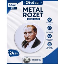 Mustafa Kemal Atatürk Rozeti Broş-Çanta Rozeti-Yaka Iğnesi-Şapka Aksesuarı (44MM) 24 Adet