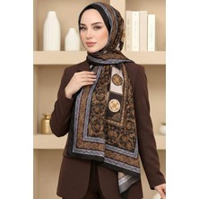 Hadiora Kadın Siyah Kahve Barok Desenli Organik Pamuk Soft Şal